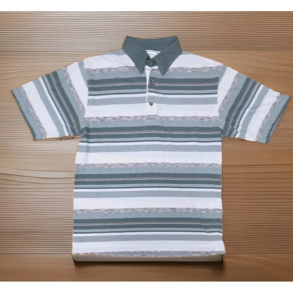 Vintage Classics by Palmland Polo Shirt Striped Green Gray White Mens Large